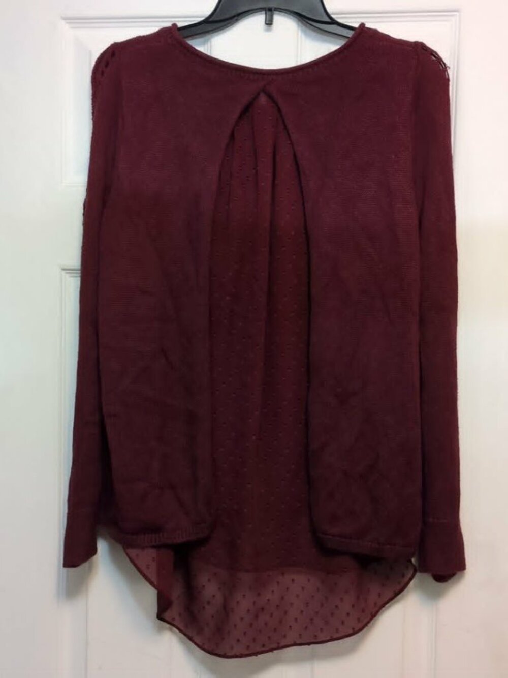 Lucky Brand Layered Sweater Sz M Chiffon Flyaway Back Maroon Romantic Feminine - Picture 5 of 8